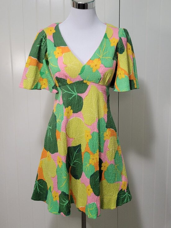 kate spade Dresses & Skirts - Kate Spade Cucumber Botanical Crepe 60s 70s Retro Hippie Fairycore Swing Dress